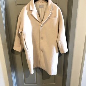 Oak + Fort cream colored winter coat, mid length